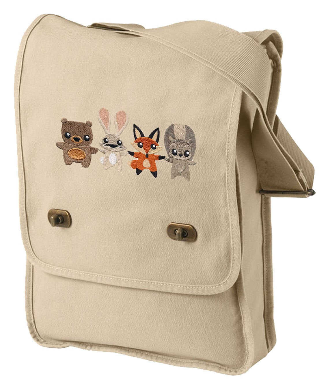 Woodland Creatures Embroidered Canvas Field Bag