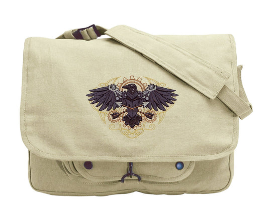 Western Steampunk - Raven Embroidered Canvas Messenger Bag