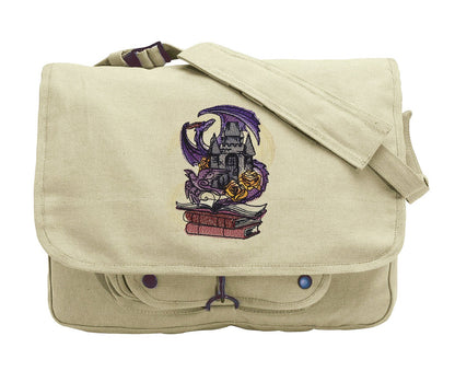 Tomes of Imagination Embroidered Canvas Messenger Bag