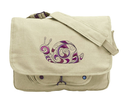 Doodle Snail Embroidered Canvas Messenger Bag