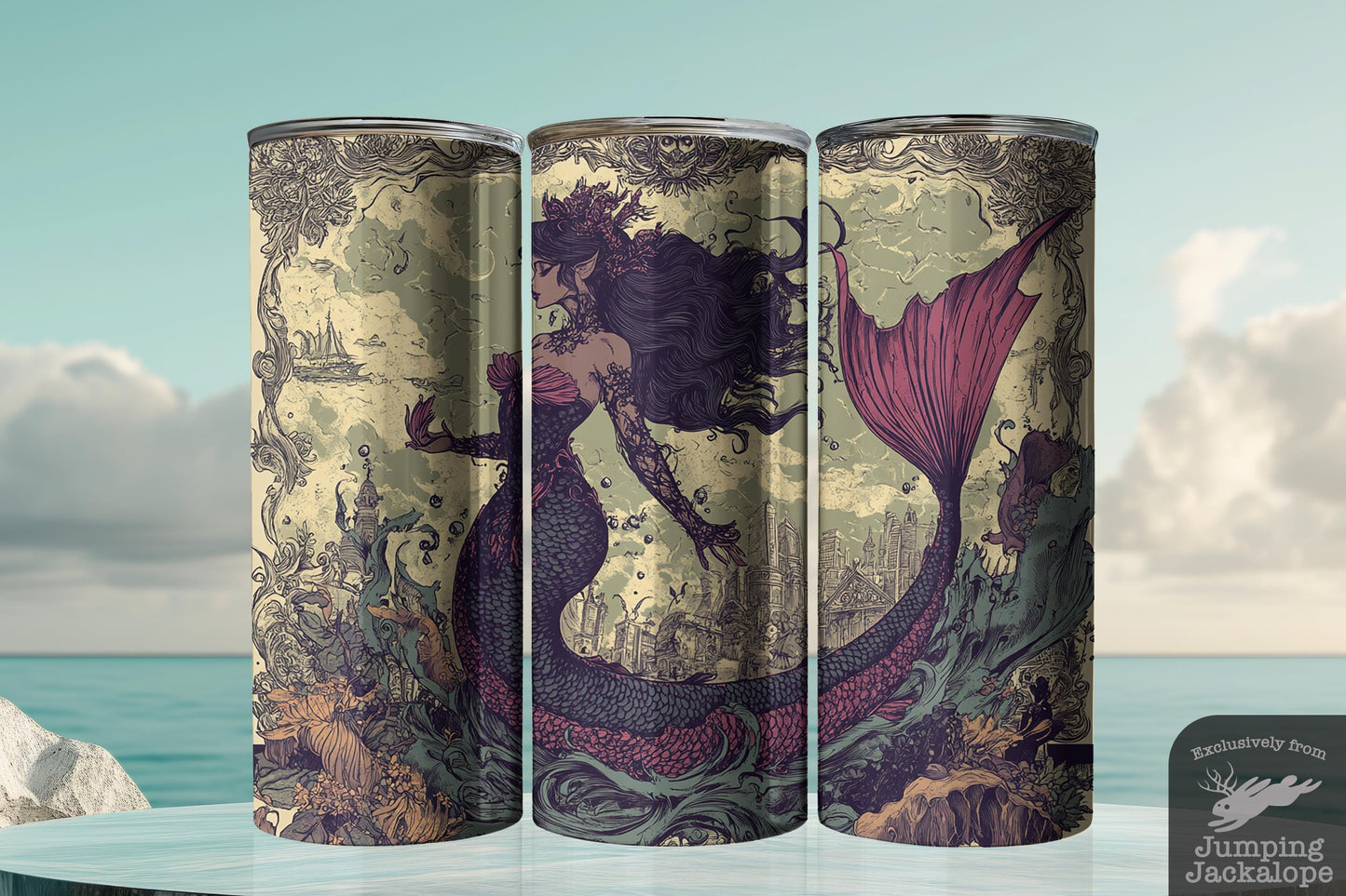 Gothic Mermaid & Ocean Kingdom Tumbler – 20oz Dark Nautical Fantasy Drinkware | Mythical Sea Queen