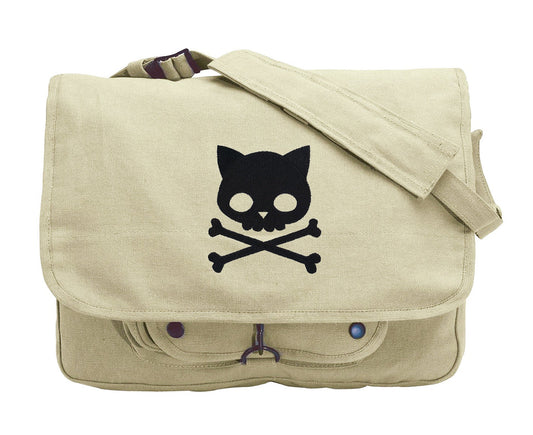Punk Kitty Embroidered Canvas Messenger Bag