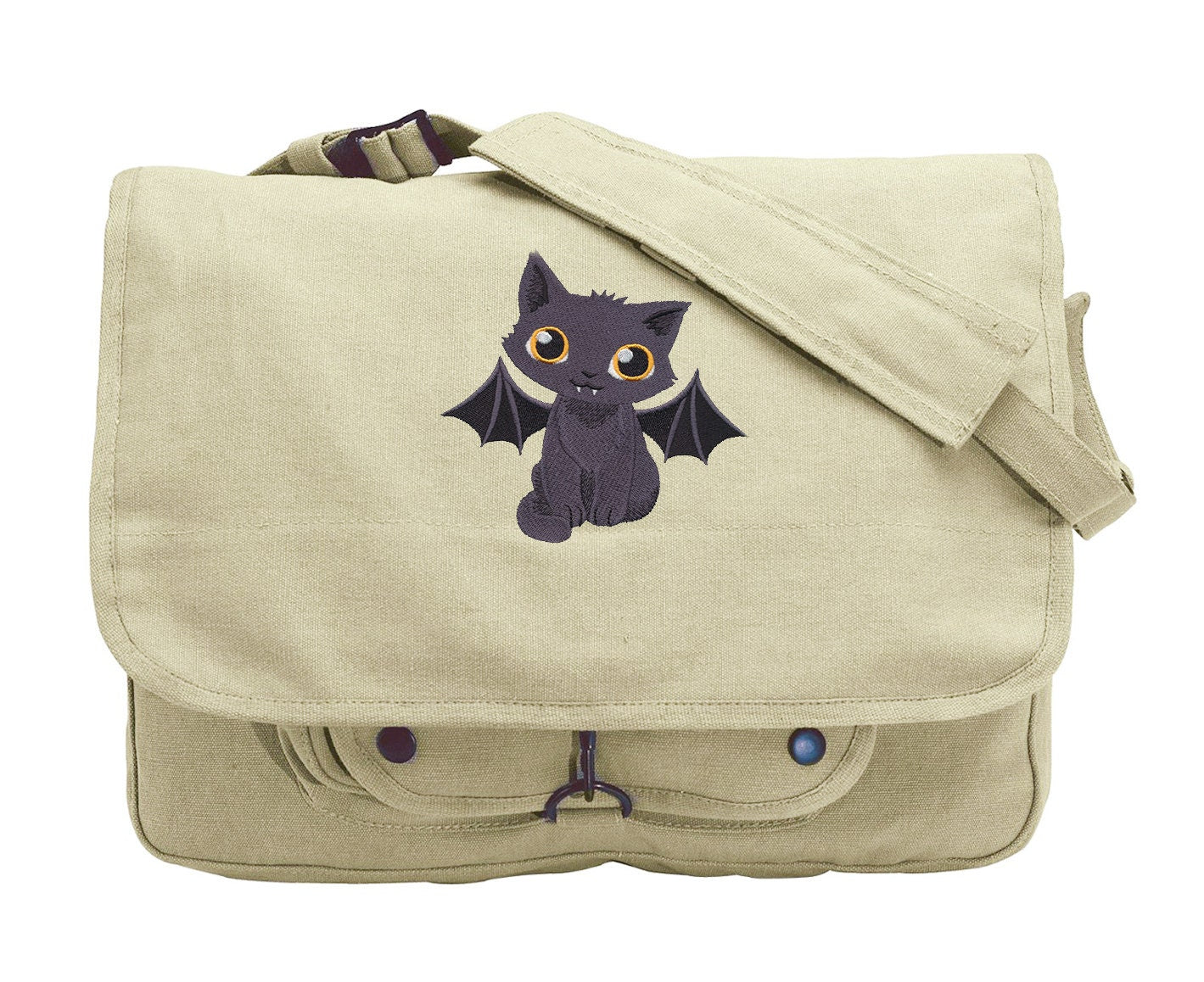 Tricky Kitty Embroidered Canvas Messenger Bag