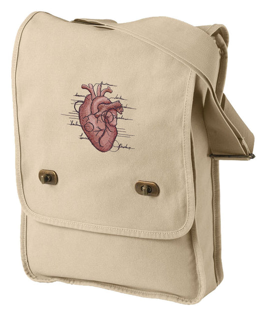 Anatomical Heart Embroidered Canvas Field Bag