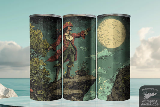 Dark Neverland Captain Hook Tumbler – 20oz Gothic Pirate Illustration | Peter Pan Fantasy Gift