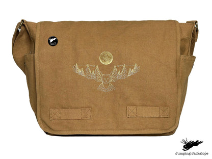 Under the Full Moon Forest Night Owl Embroidered Classic Canvas Messenger Bag