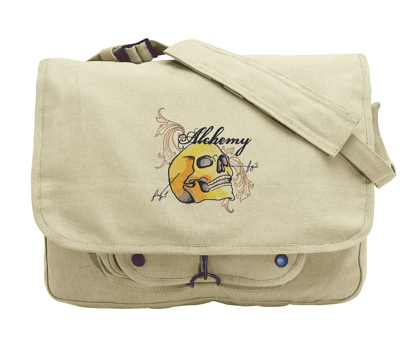 The Laboratory - Skull Embroidered Canvas Messenger Bag