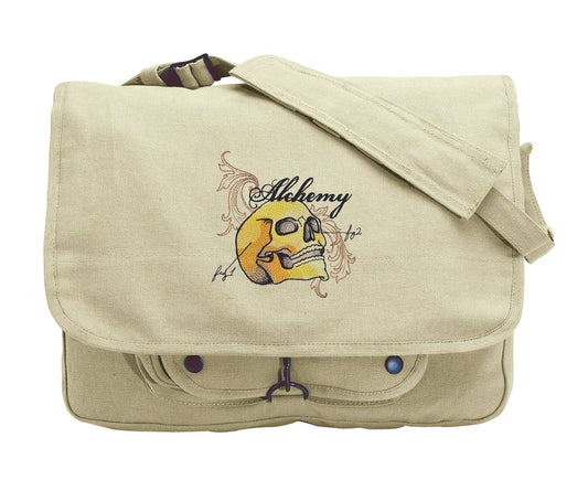 The Laboratory - Skull Embroidered Canvas Messenger Bag