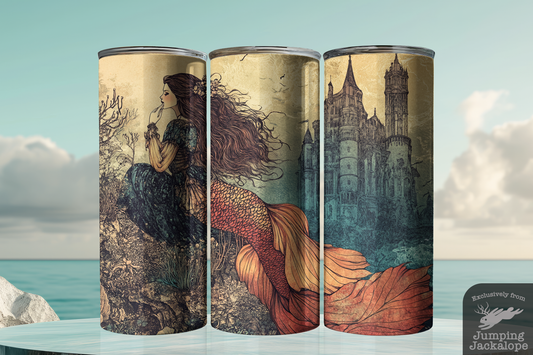 Deep Sea Blossom Mermaid Tumbler – 20oz Dark Ocean Floral Fantasy Cup | Storybook Sea Art