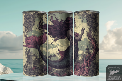 Midnight Siren Mermaid Tumbler – 20oz Gothic Ocean Fantasy Drinkware | Dark Enchanted Sea Gift