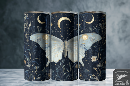 Lunar Solace Moth Tumbler – Peaceful Moonlight Floral Moth Mug