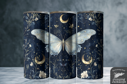 Nocturne Bloom Moth Tumbler – Mystical Botanical Moon Cup