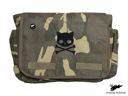 Punk Kitty Design Embroidered Classic Canvas Messenger Bag