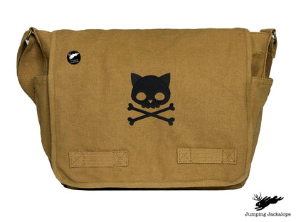 Punk Kitty Design Embroidered Classic Canvas Messenger Bag