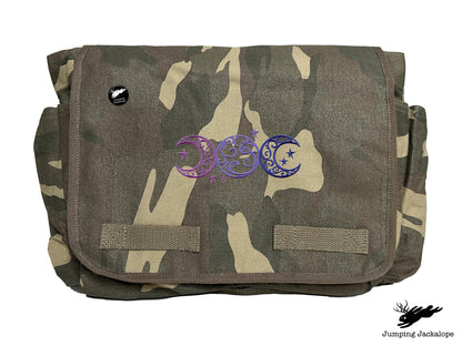 Triple Moon Design Embroidered Classic Canvas Messenger Bag,